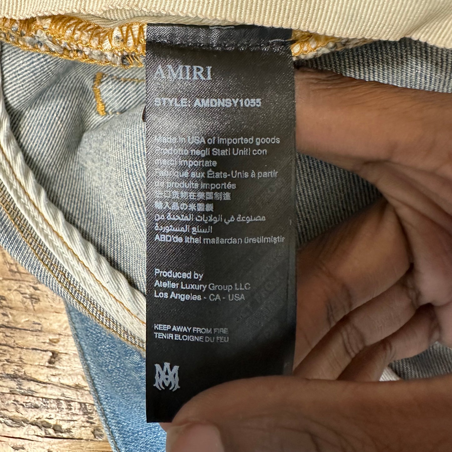 Amiri MX1 Cream Suede Blue Denim Jeans Sz 36