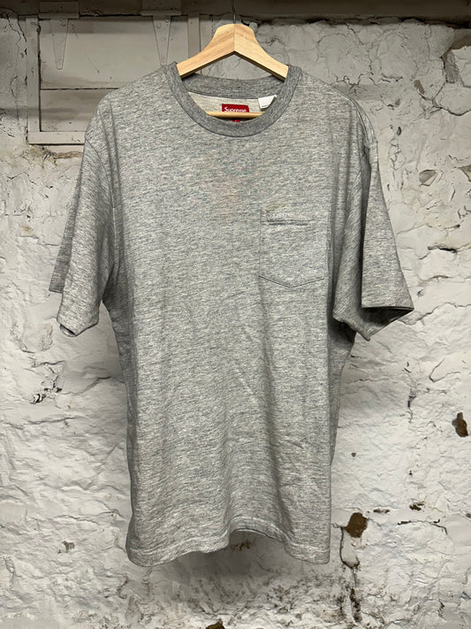 Supreme Grey Pocket Logo T-Shirt Sz L