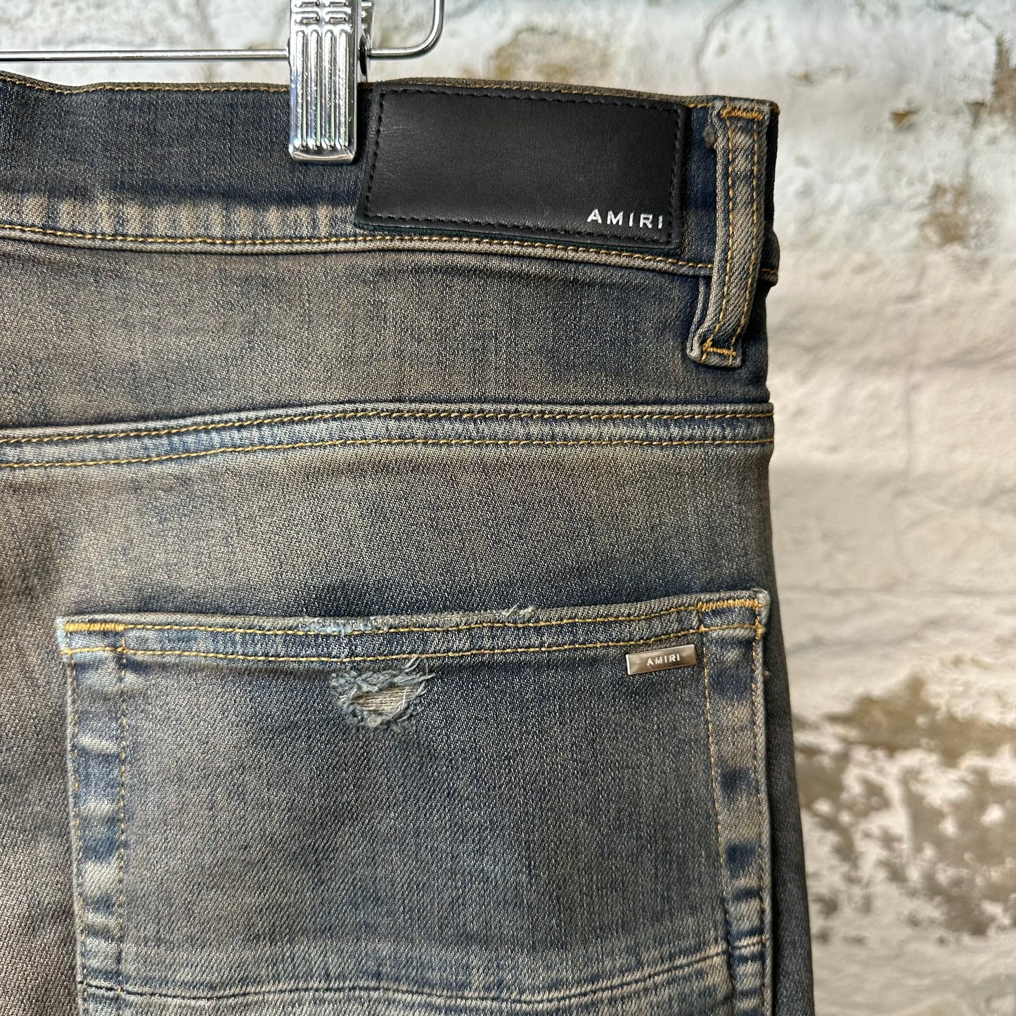 Amiri MX1 Plaid Dirty Blue Denim Jeans Sz 34