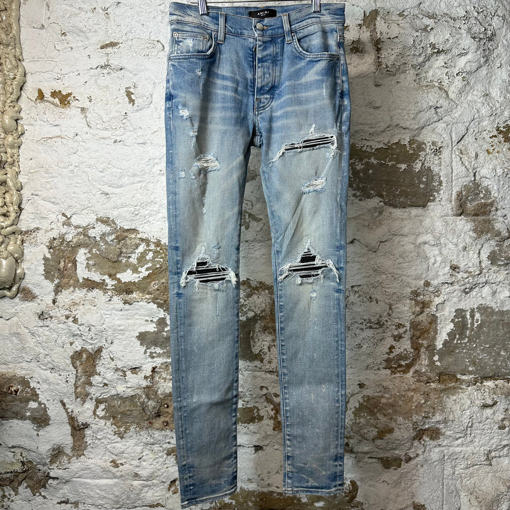 Amiri MX1 Black Leather Blue Denim Jeans Sz 29