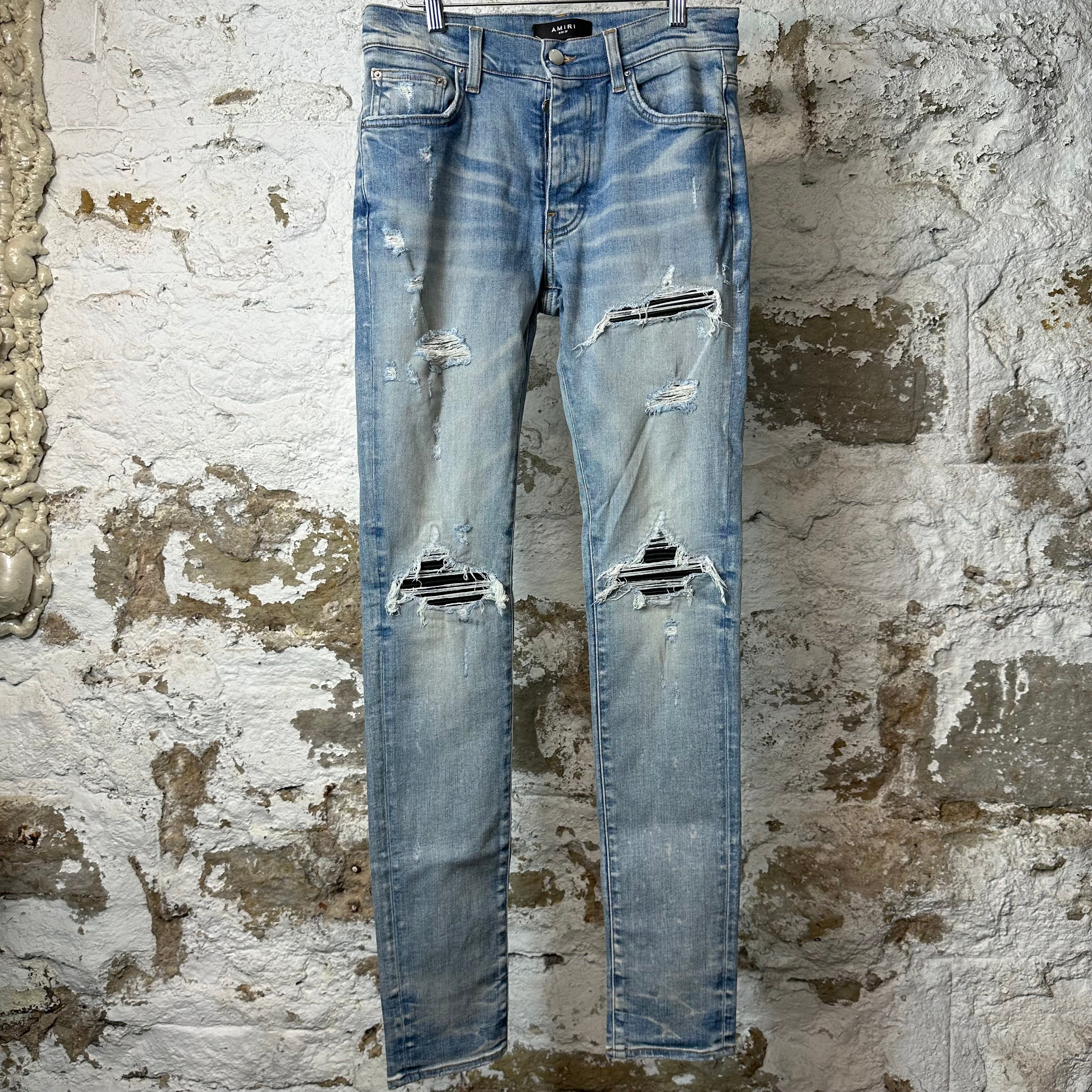 Amiri MX1 Black Leather Blue Denim Jeans Sz 29