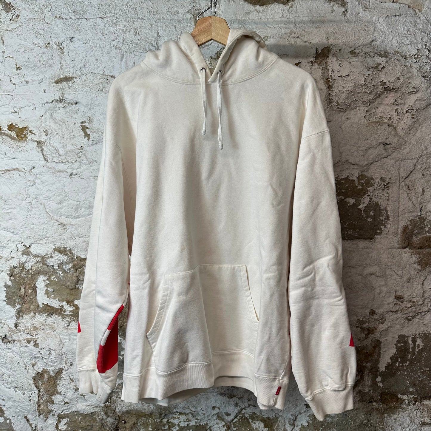 Supreme Red Big Logo White Hoodie Sz L