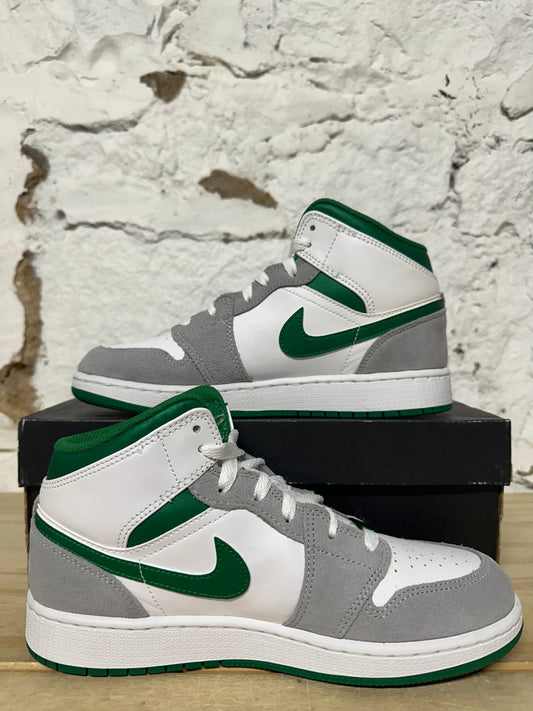 Air Jordan 1 Mid Pine Green Gray Sz 7Y