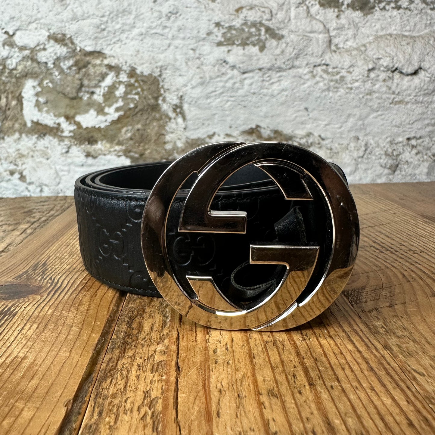 Gucci Black GG Monogram Embossed Belt Sz (95/38) W/ Box