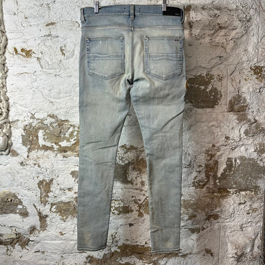Amiri Embroidered Eagle Logo Blue Denim Jeans Sz 32