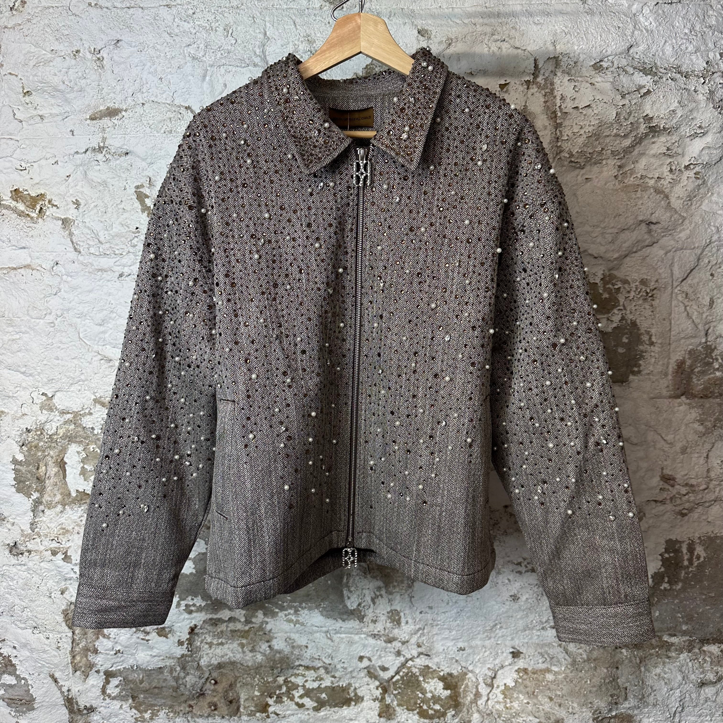 Birth Of Royal Child Rhinestone Zip Up Work Jacket Grey Sz L