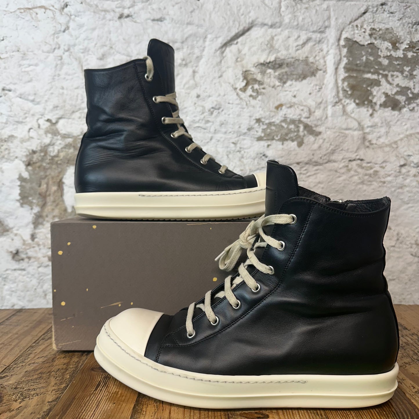 Rick Owens High Black Leather Milk Sneaker Sz 10 (43)