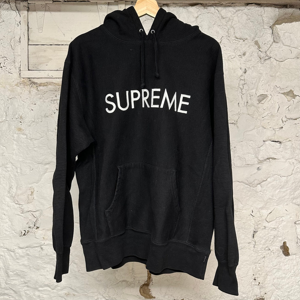Supreme Chest Spellout Black Hoodie Sz M