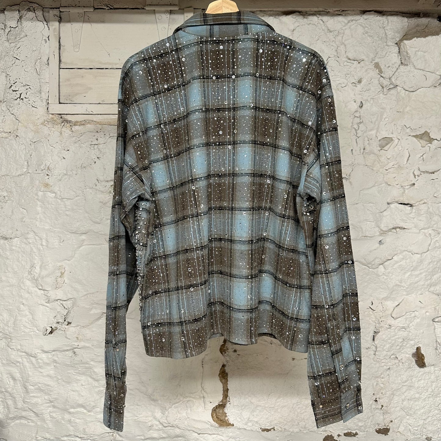 Vale Rhinestones Light Blue Brown Flannel Sz M