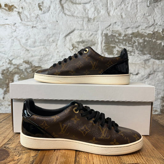 Louis Vuitton Black Patent Brown Monogram Frontrow Sneaker Sz 6 (38)