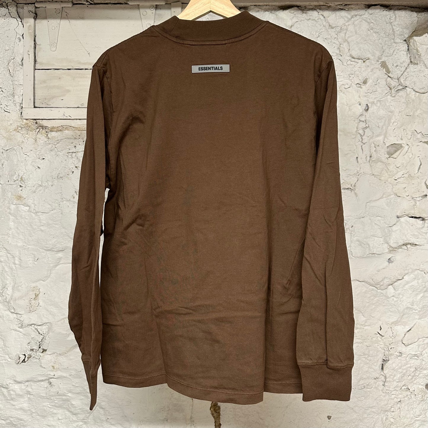 Fear of God Essentials Chest Spellout Brown L/S T-Shirt Sz XS