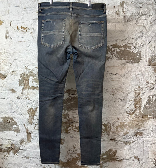 Amiri MX1 Plaid Dirty Blue Denim Jeans Sz 36