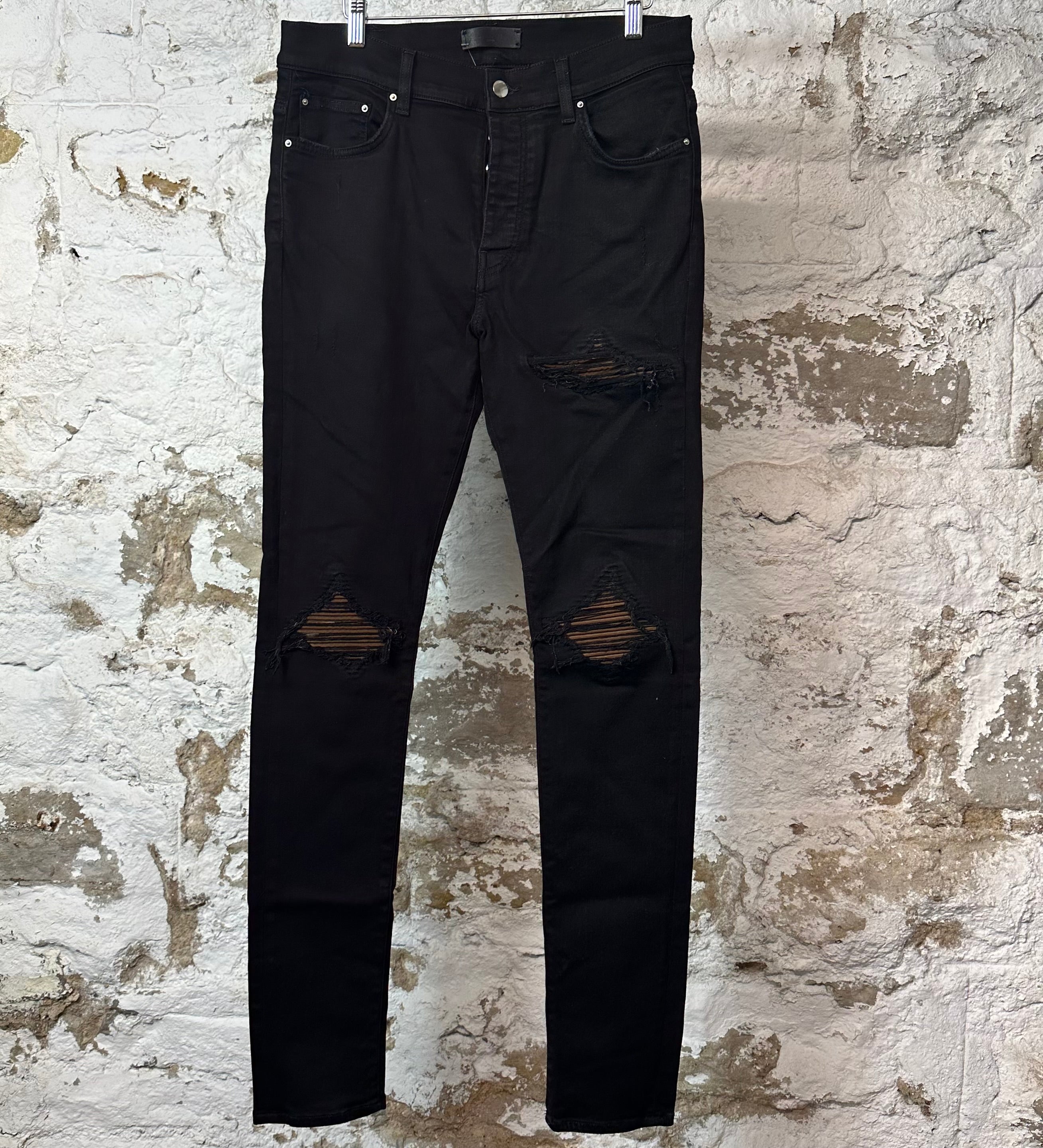 Amiri MX1 Brown Suede Black Denim Jeans Sz 33