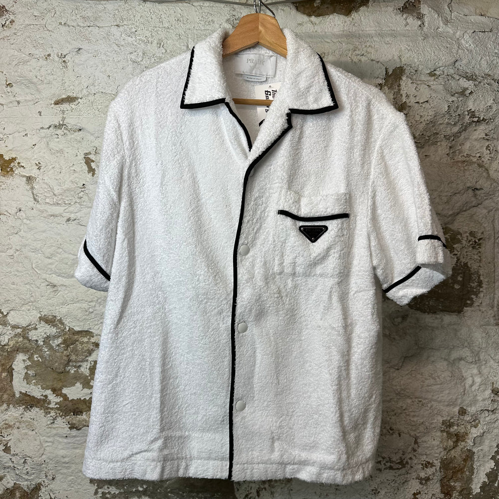 Prada Terry Cloth Bowling White Button Up Shirt Sz S