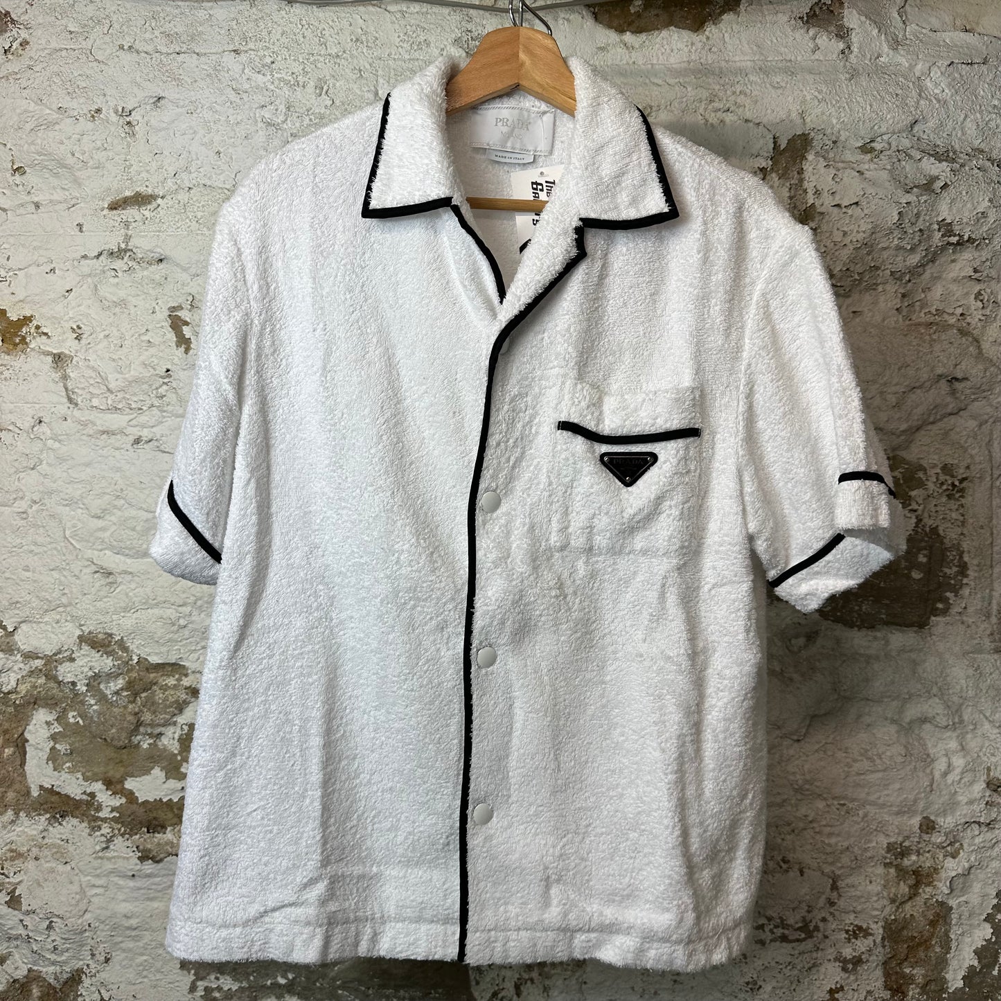 Prada Terry Cloth Bowling White Button Up Shirt Sz S