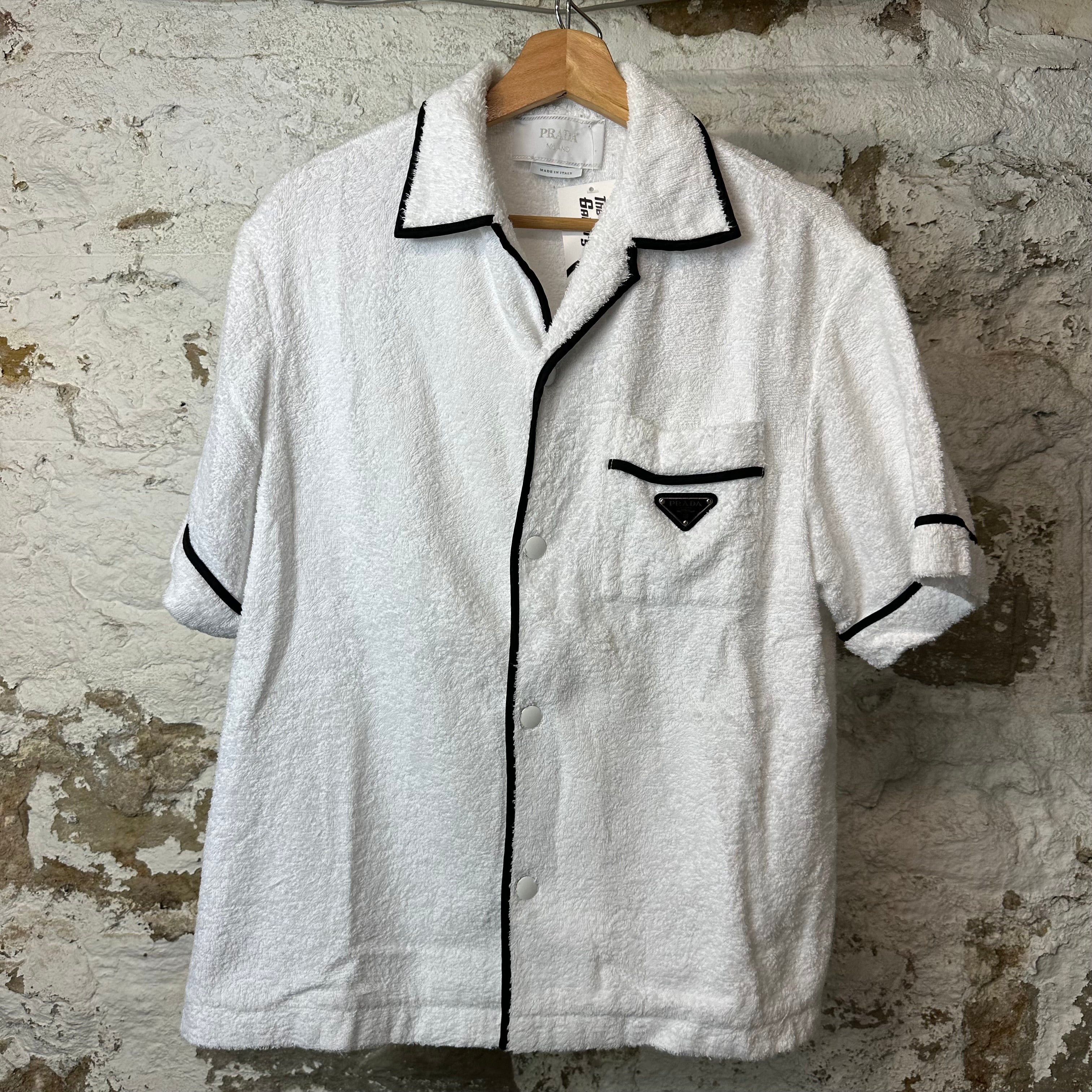 Prada Terry Cloth Bowling White Button Up Shirt Sz S