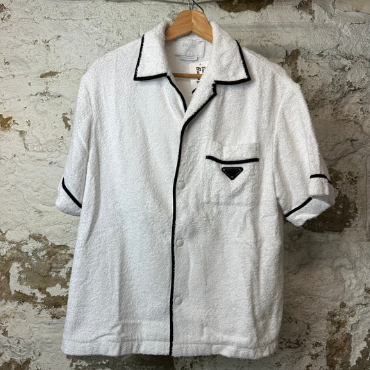 Prada Terry Cloth Bowling White Button Up Shirt Sz S