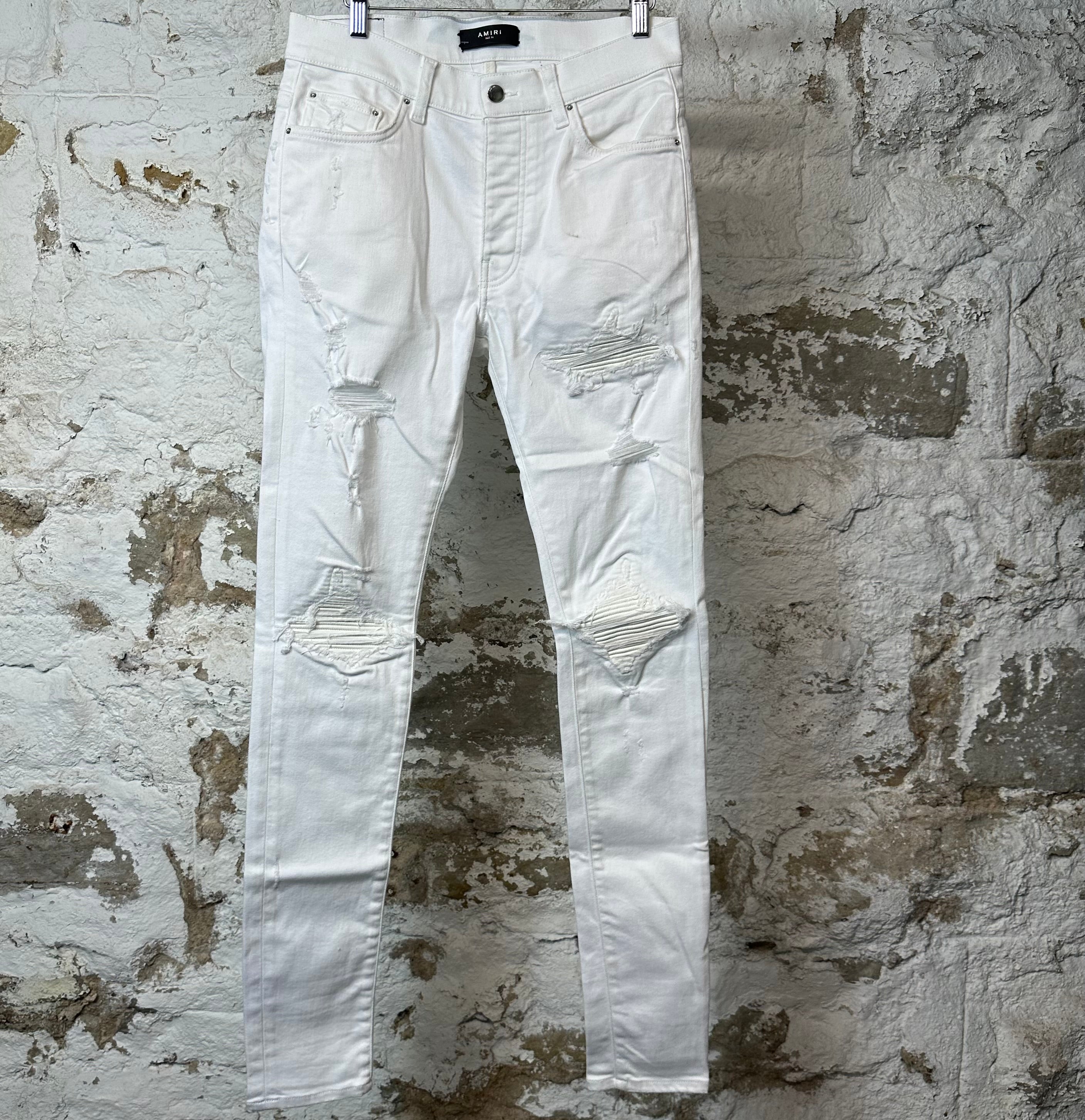 Amiri MX1 White Leather White Denim Jeans Sz 31