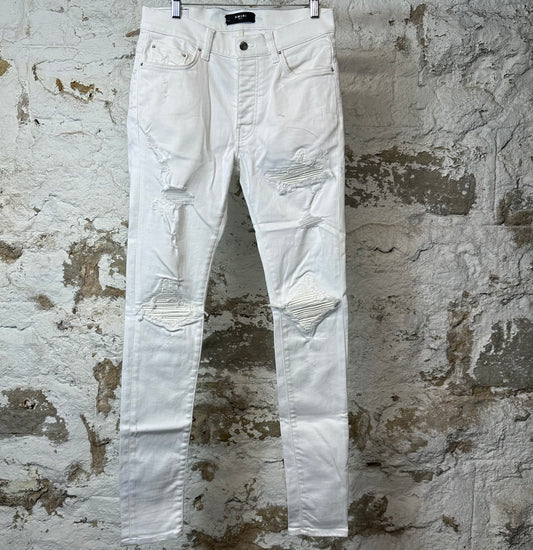 Amiri MX1 White Leather White Denim Jeans Sz 31