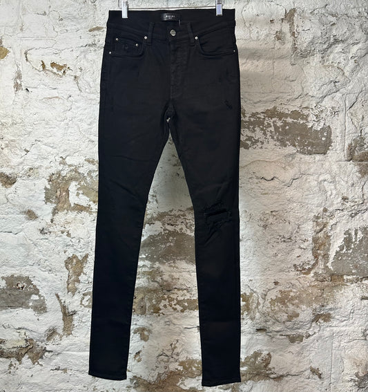 Amiri Knee Hole Plain Black Denim Jeans Sz 29