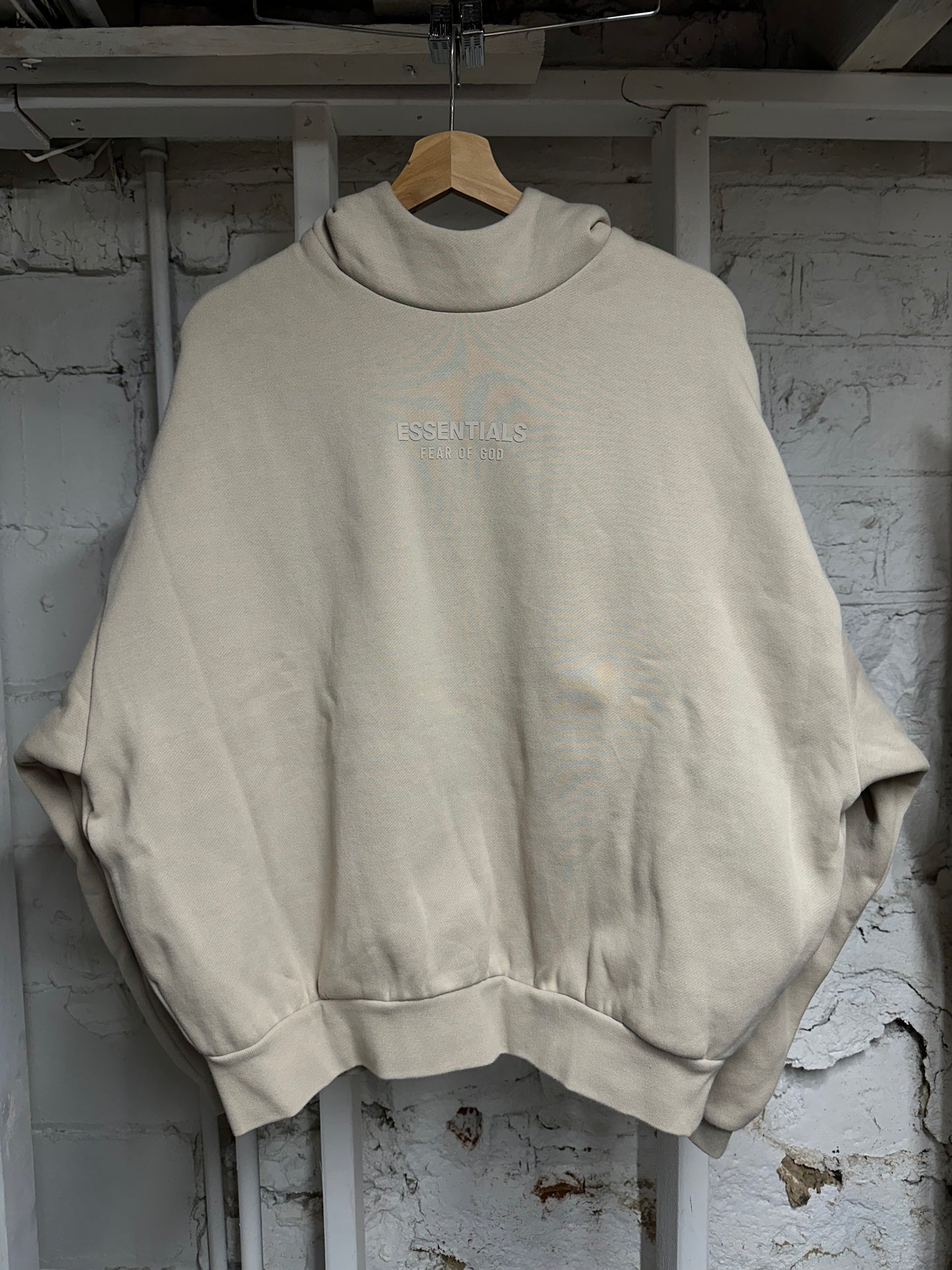 Fear of God Essentials Chest Spellout Tan Hoodie Sz S