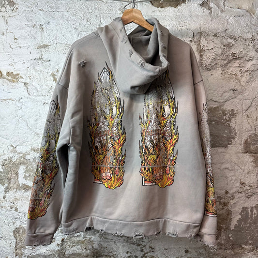 Who Decides War Flame Stained Glass Grey Hoodie Sz S
