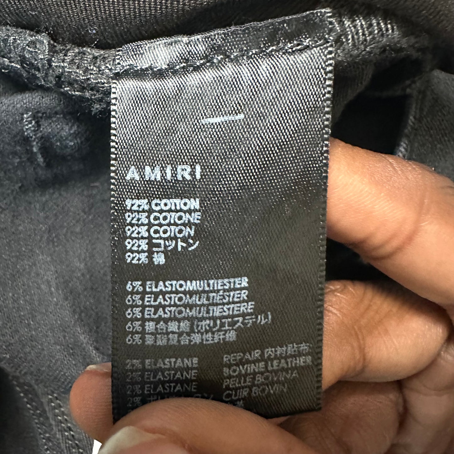 Amiri MX1 Black Leather Black Waxed Denim Jeans Sz 29