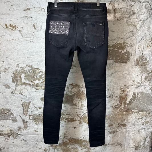 Amiri MX1 Grey Art Patch Black Denim Jeans Sz 30