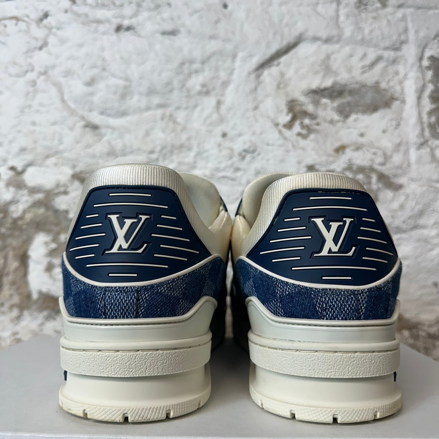 Louis Vuitton Denim Damier White Trainer Sneaker Sz 12.5 (11LV)