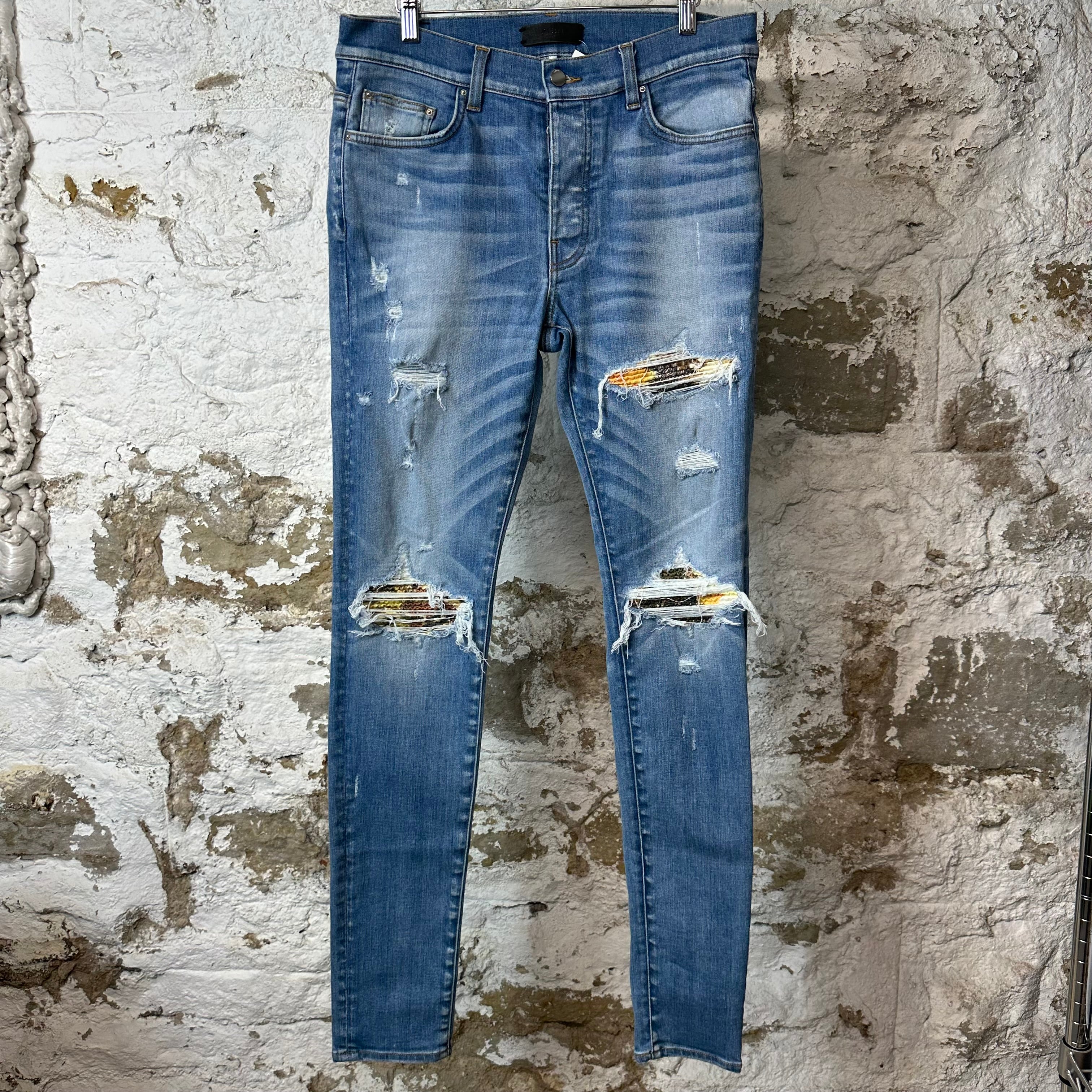 Amiri MX1 Aloha Patch Blue Denim Jeans Sz 32