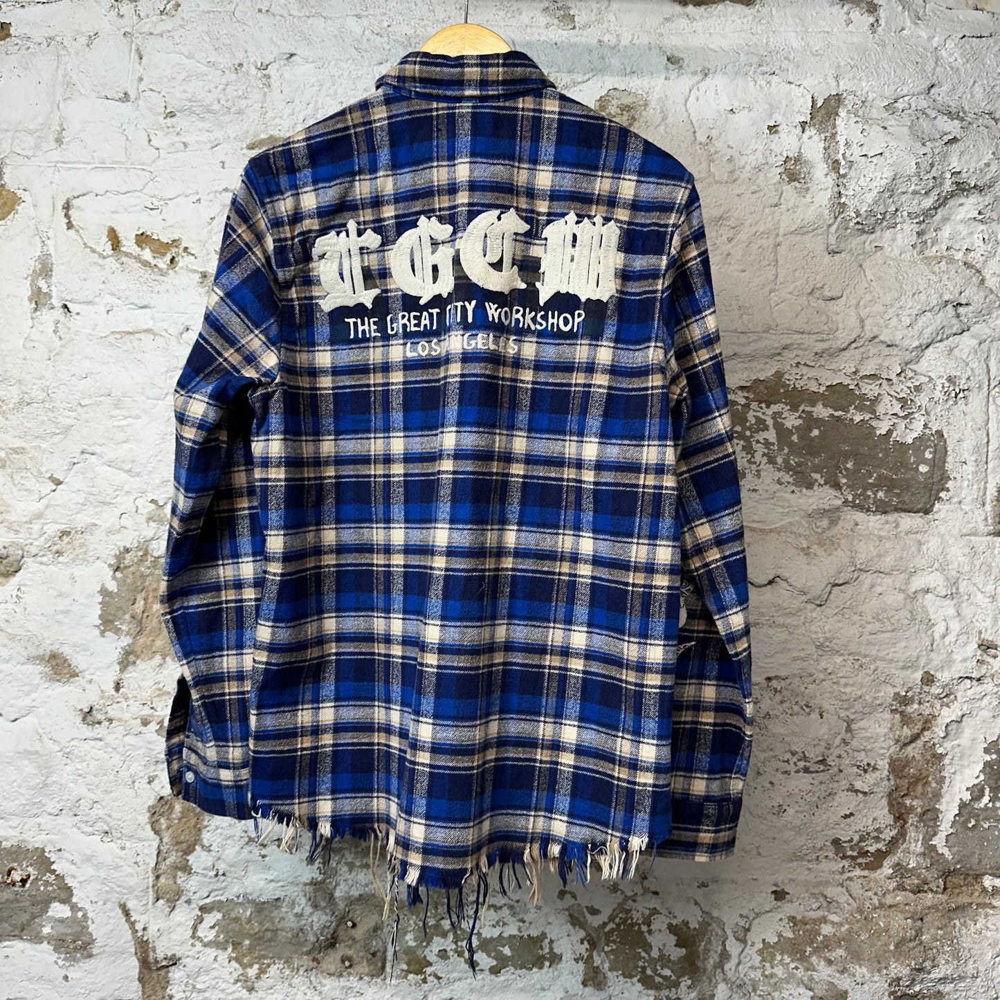 Amiri Blue Plaid Paisley Flames Flannel Sz S