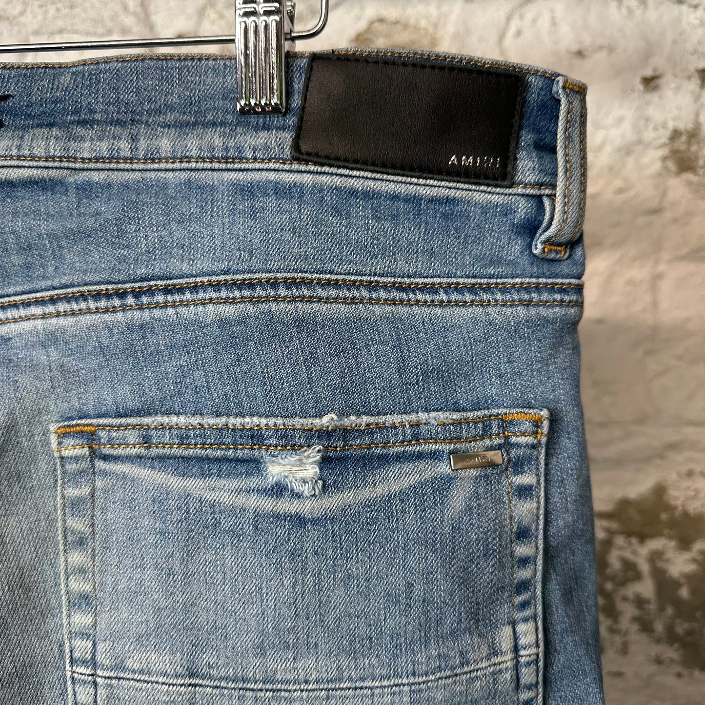 Amiri MX1 Orange Suede Blue Denim Jeans Sz 38