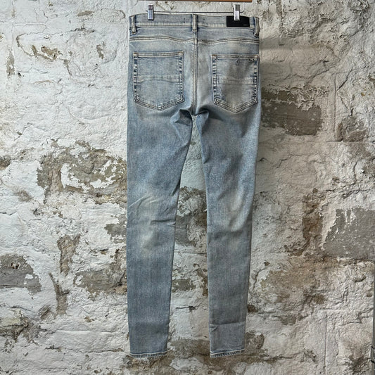 Amiri MX1 Black Leather Washed Blue Denim Jeans Sz 32