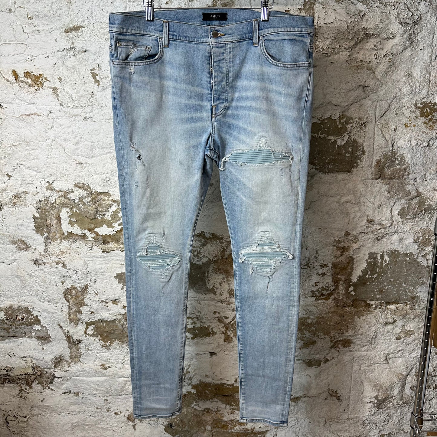 Amiri MX1 Light Blue Suede Blue Denim Jeans Sz 38