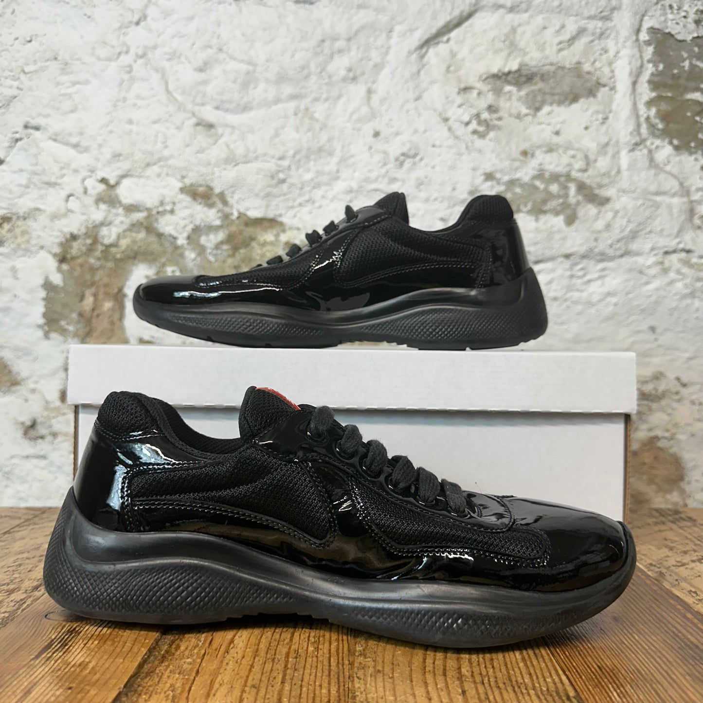 Prada Americas Cup Triple Black Patent Sneaker Sz 5