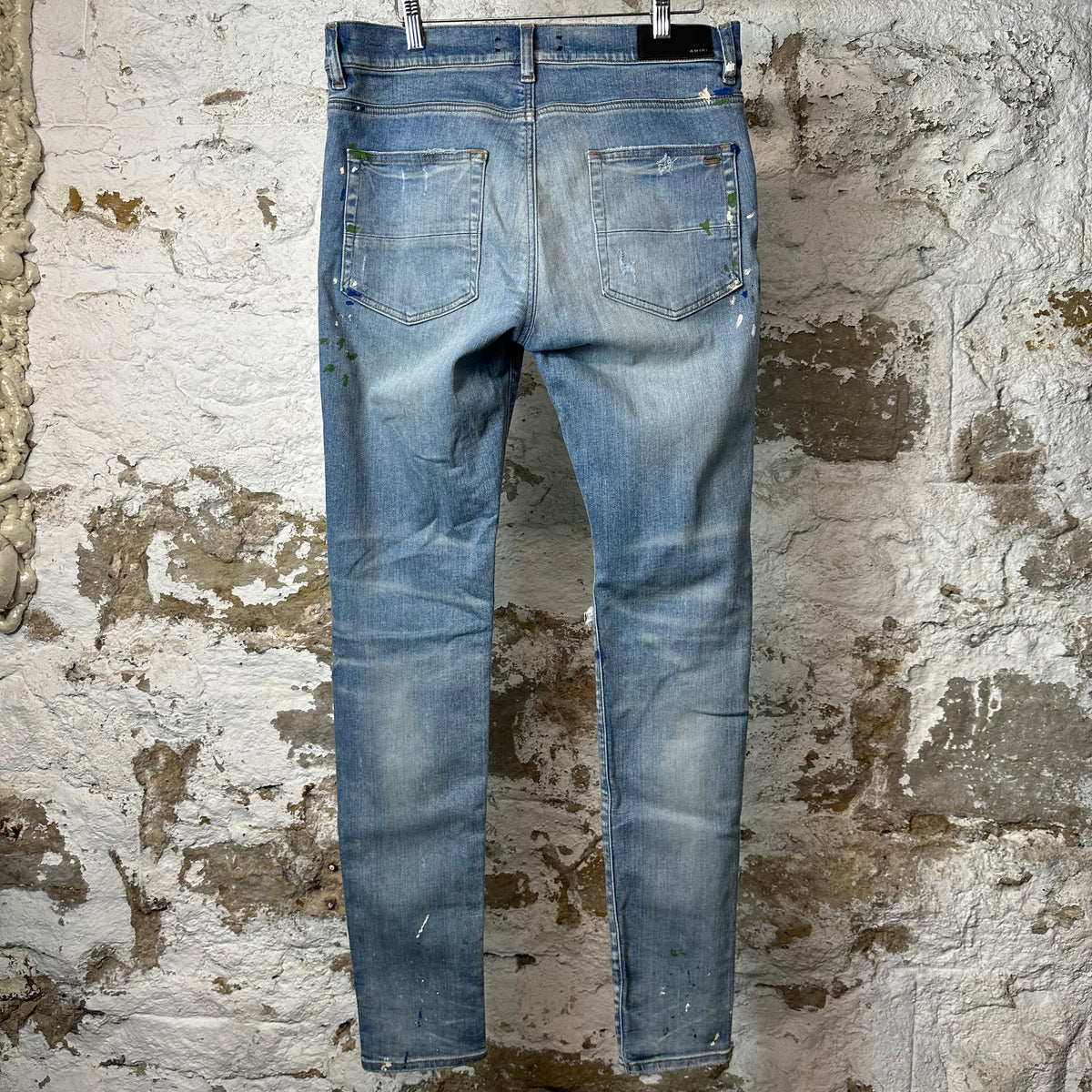 Amiri MX1 Denim Paint Splatter Blue Denim Jeans Sz 32