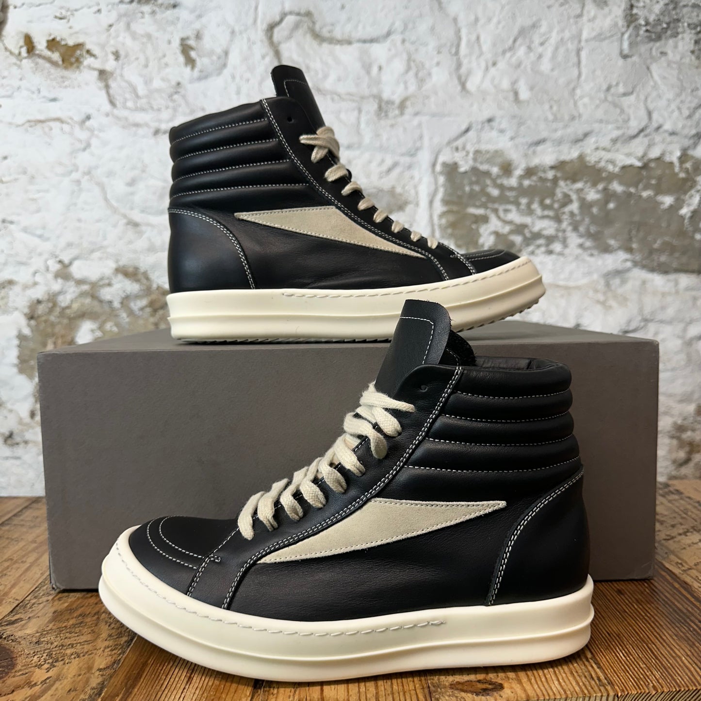 Rick Owens High Vintage Black Leather Milk Sneaker Sz 6.5 (39)