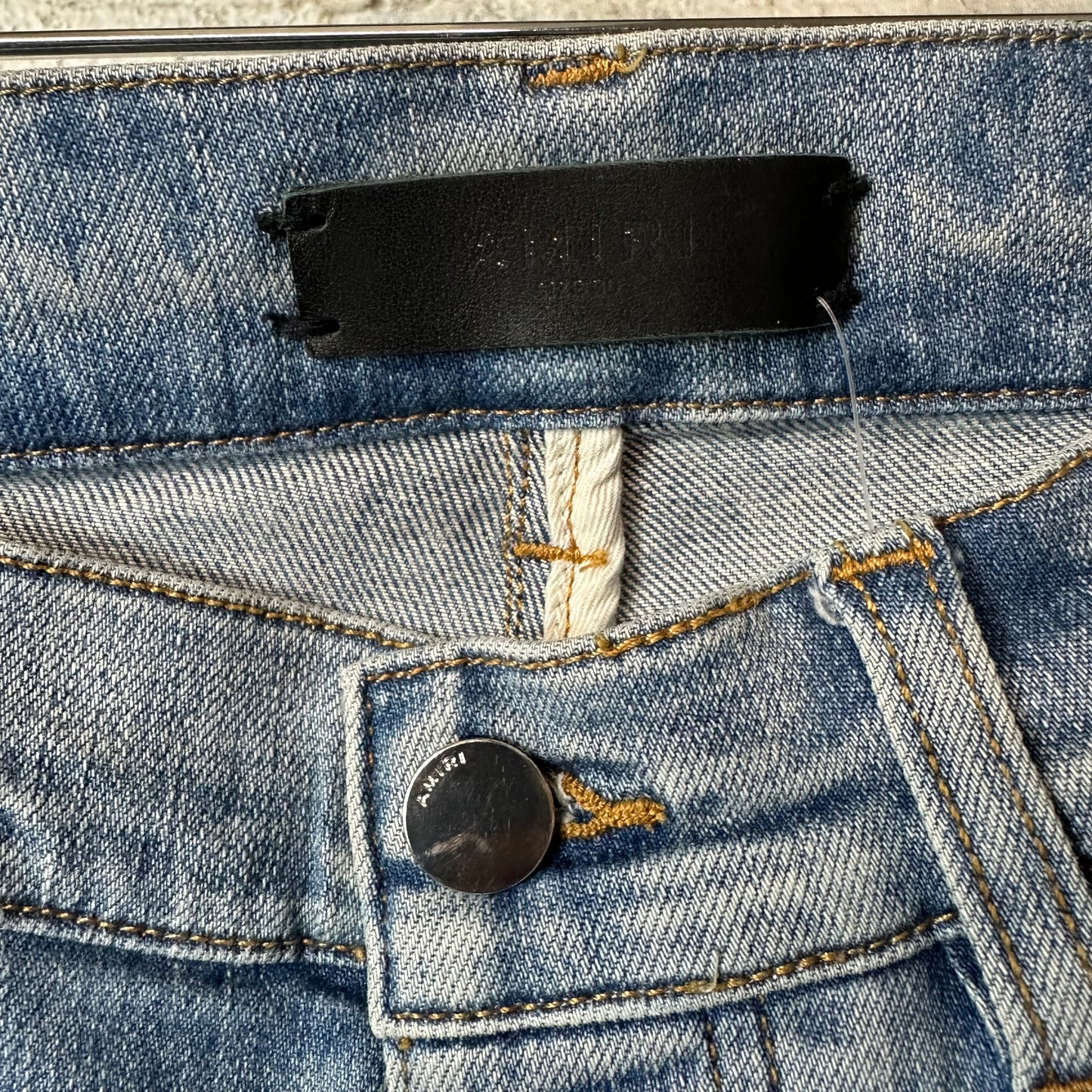 Amiri MX1 Camo Spell Blue Denim Jeans Sz 30