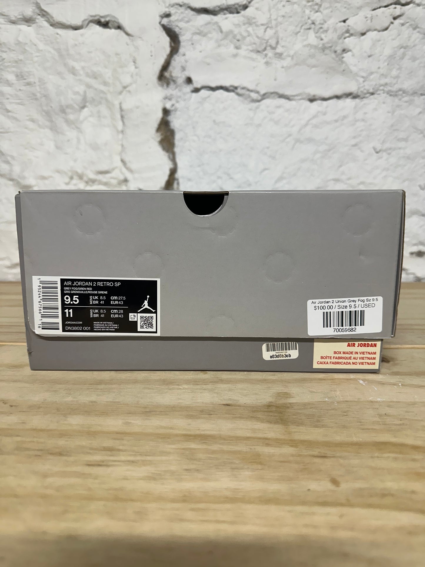 Air Jordan 2 Union Grey Fog Sz 9.5