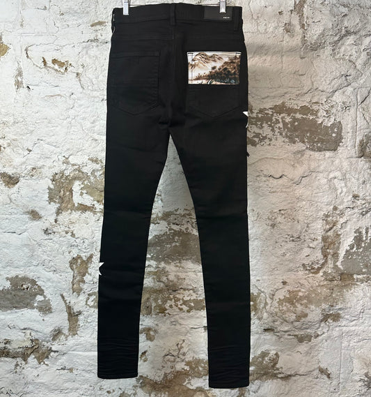Amiri Hawaiian Art Patch Black Denim Jeans