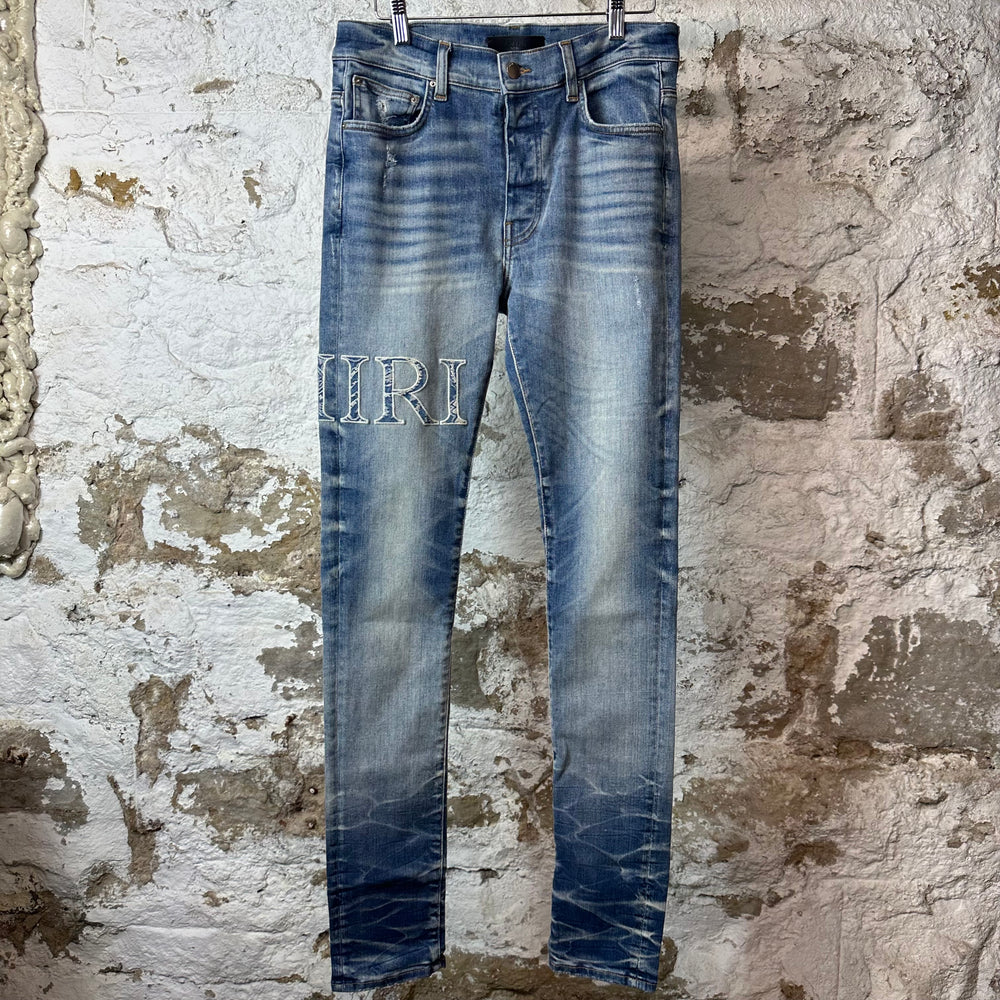 Amiri Paisley Core Logo Blue Denim Jeans Sz 30