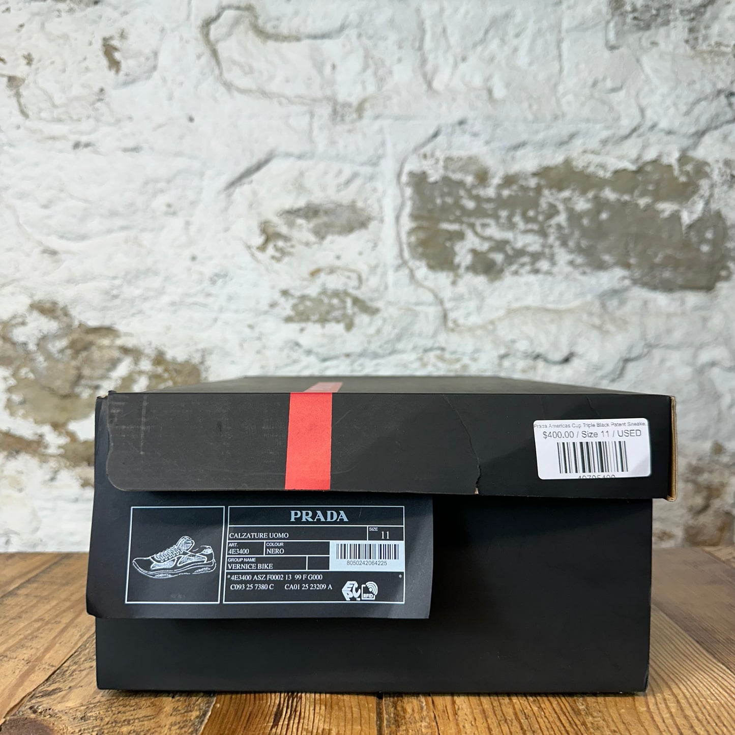 Prada Americas Cup Triple Black Patent Sneaker Sz 11