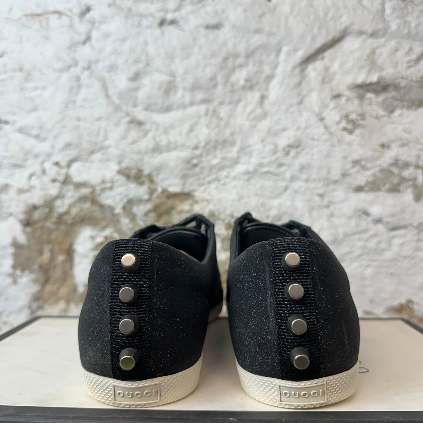 Gucci Bambi Web Black Glitter Stud Sneaker Sz 9.5