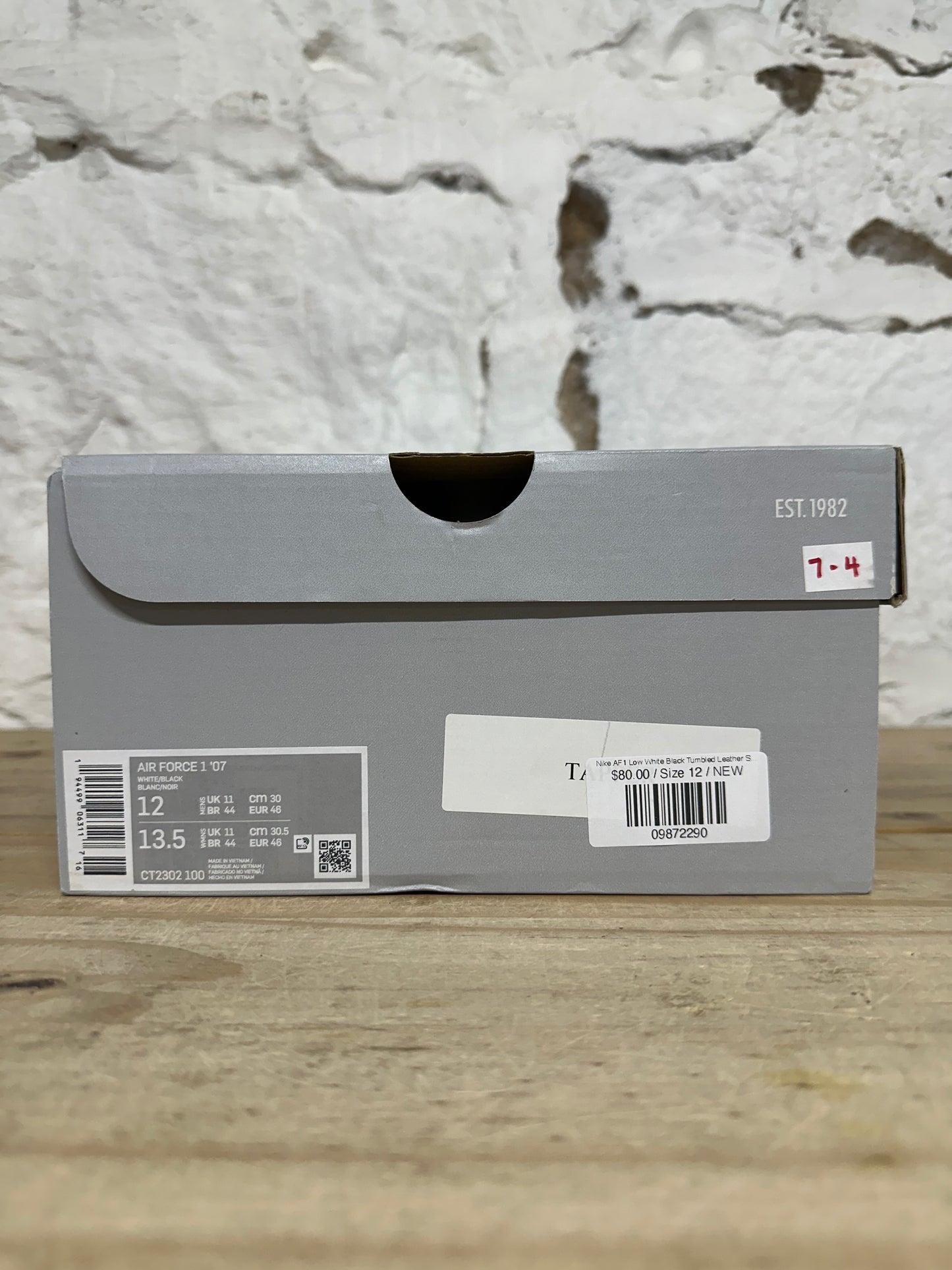 Nike Air Force 1 Low White Black Tumbled Leather Sz 12 DS