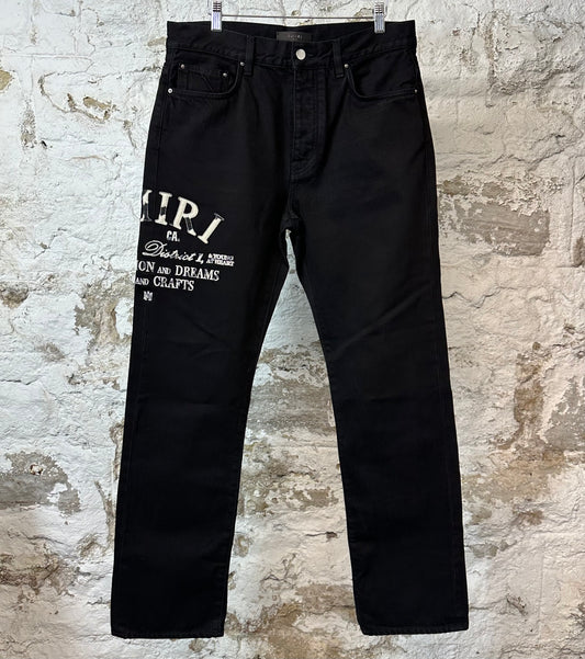 Amiri Arts District Logo Black Denim Jeans Sz 32