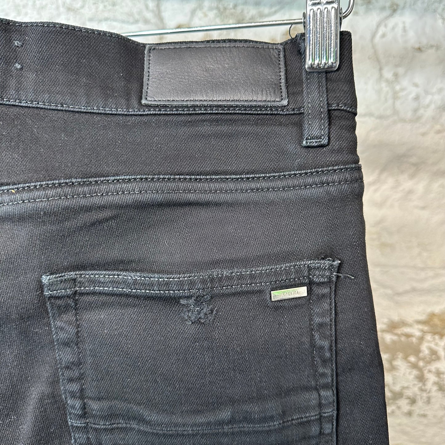 Amiri MX1 Black Leather Black Denim Jeans Sz 32