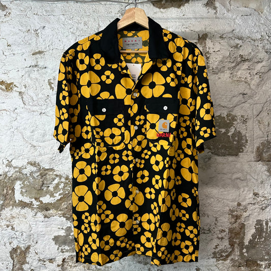 Marni Carhart WIP Yellow Floral Black Button Up Shirt Sz S