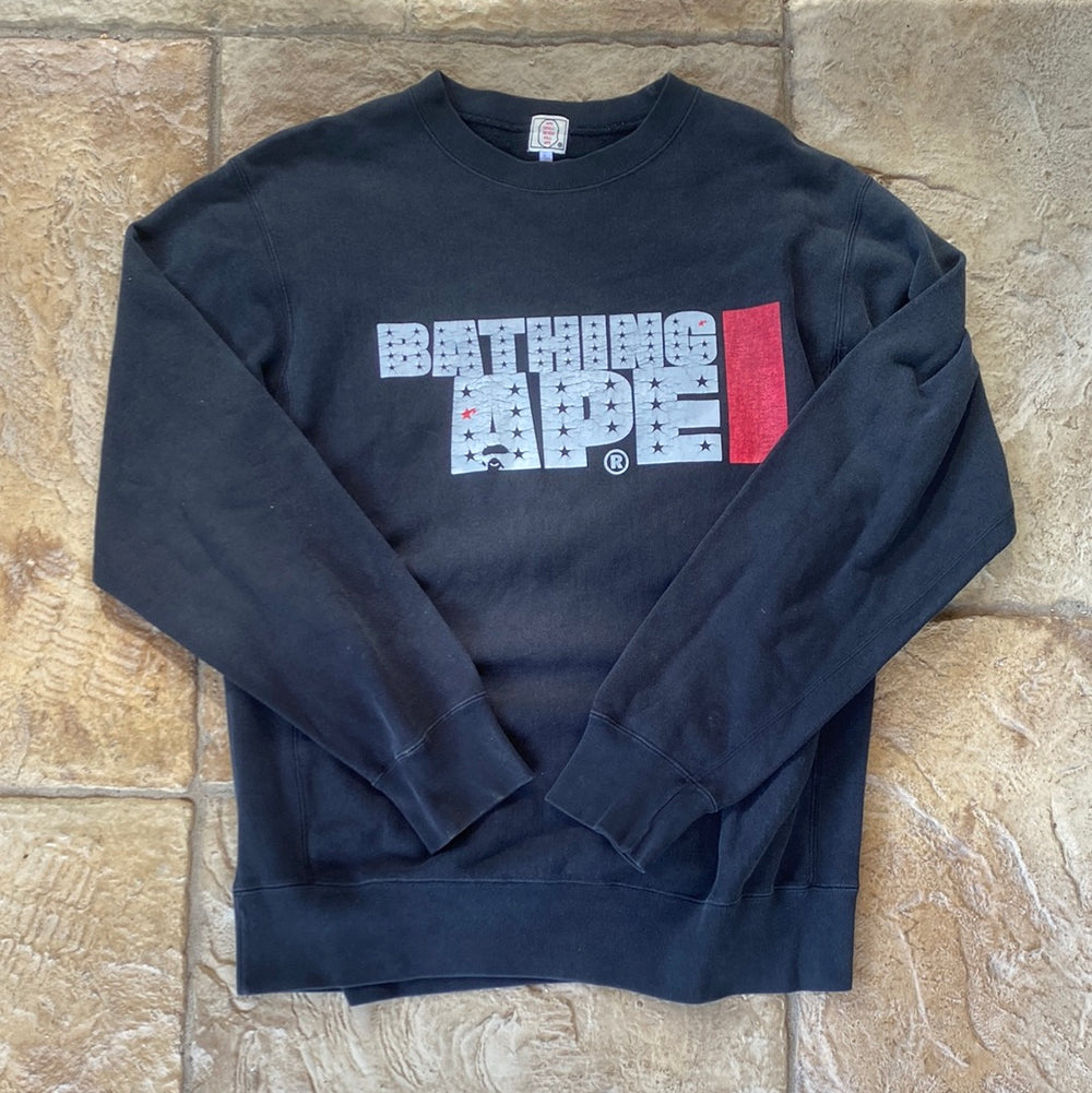 Bape Black Movie Spellout Crewneck Sz M