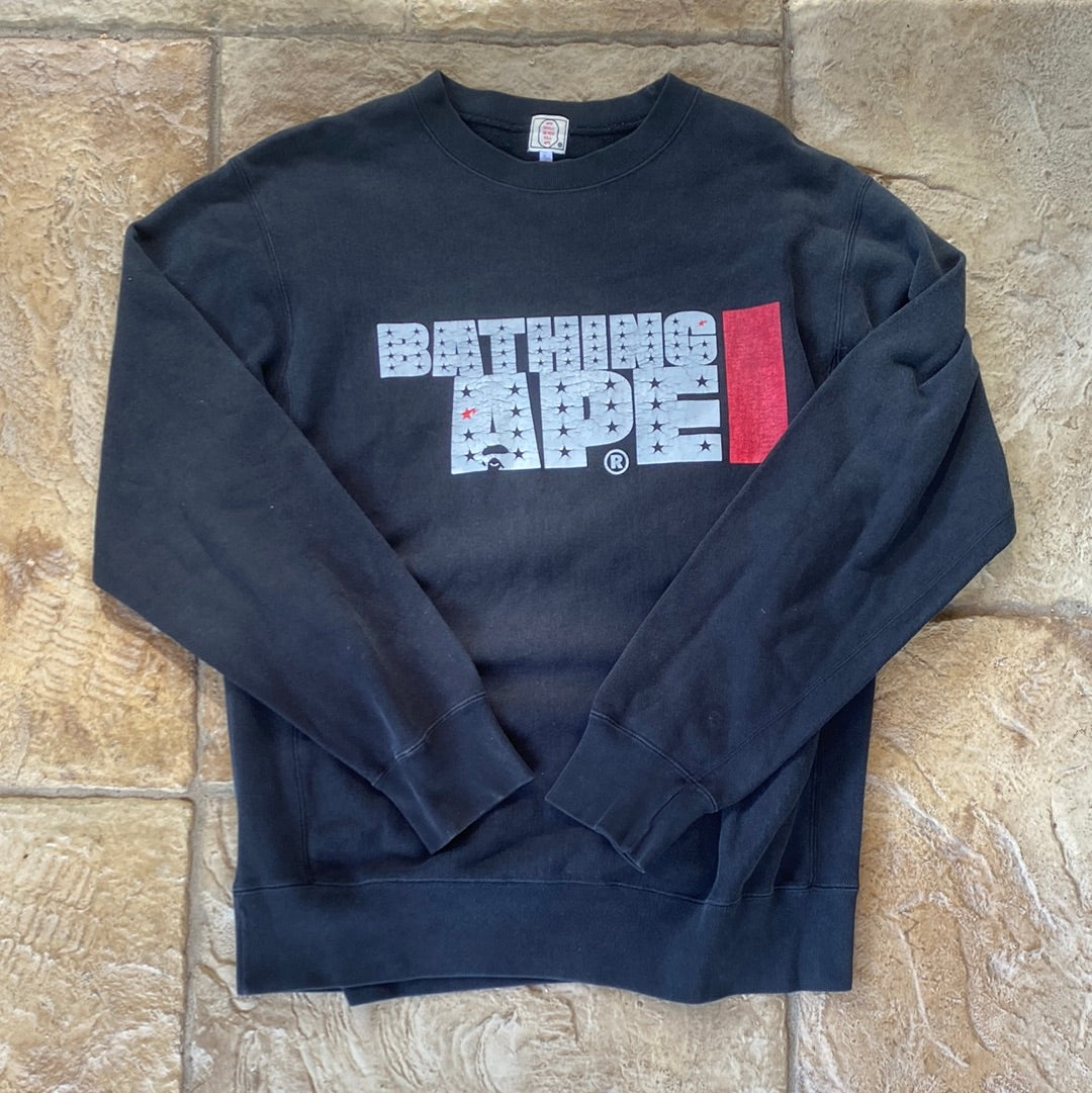 Bape Black Movie Spellout Crewneck Sz M