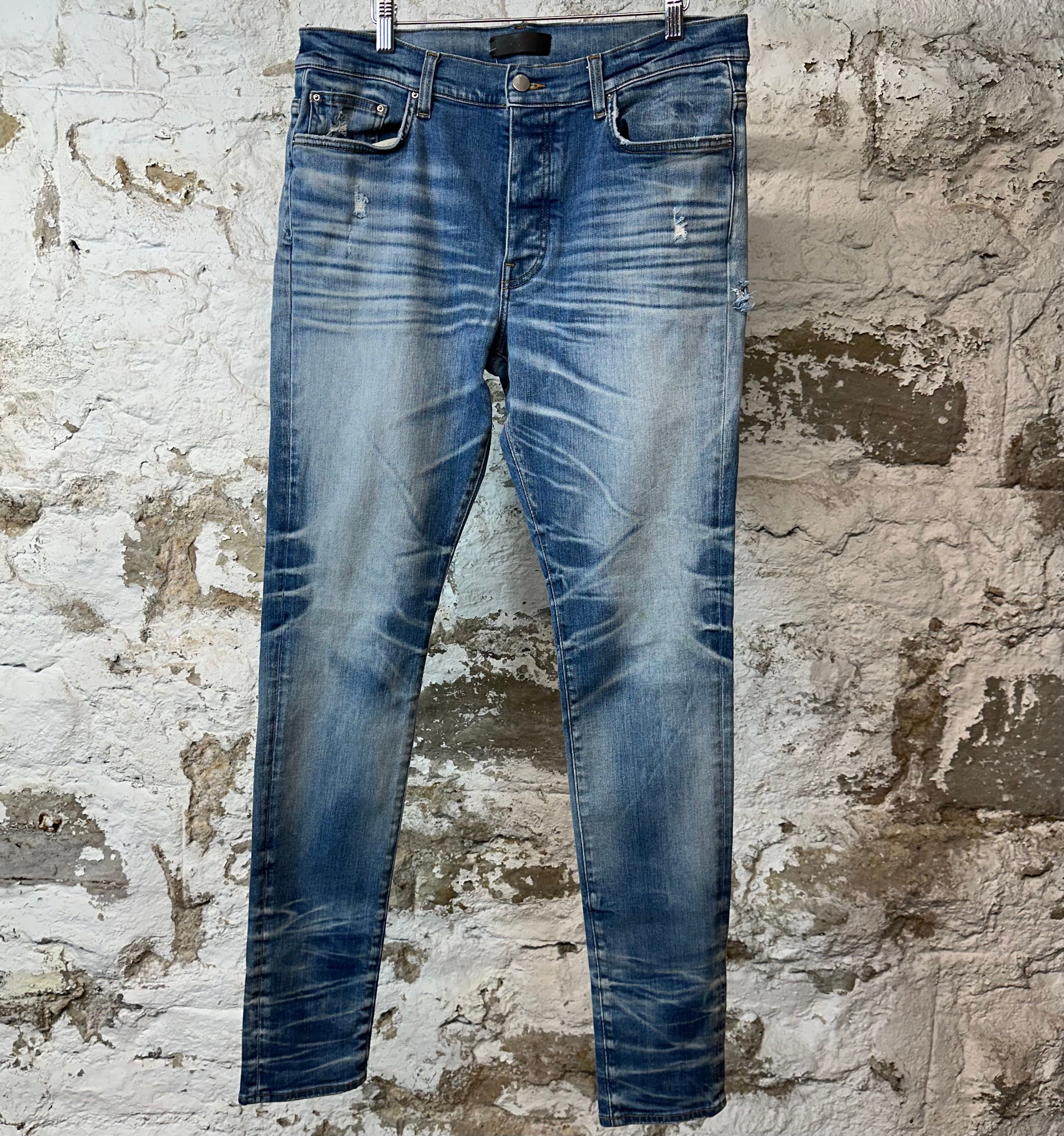 Amiri Plain Blue Honeycomb Denim Jeans Sz 36